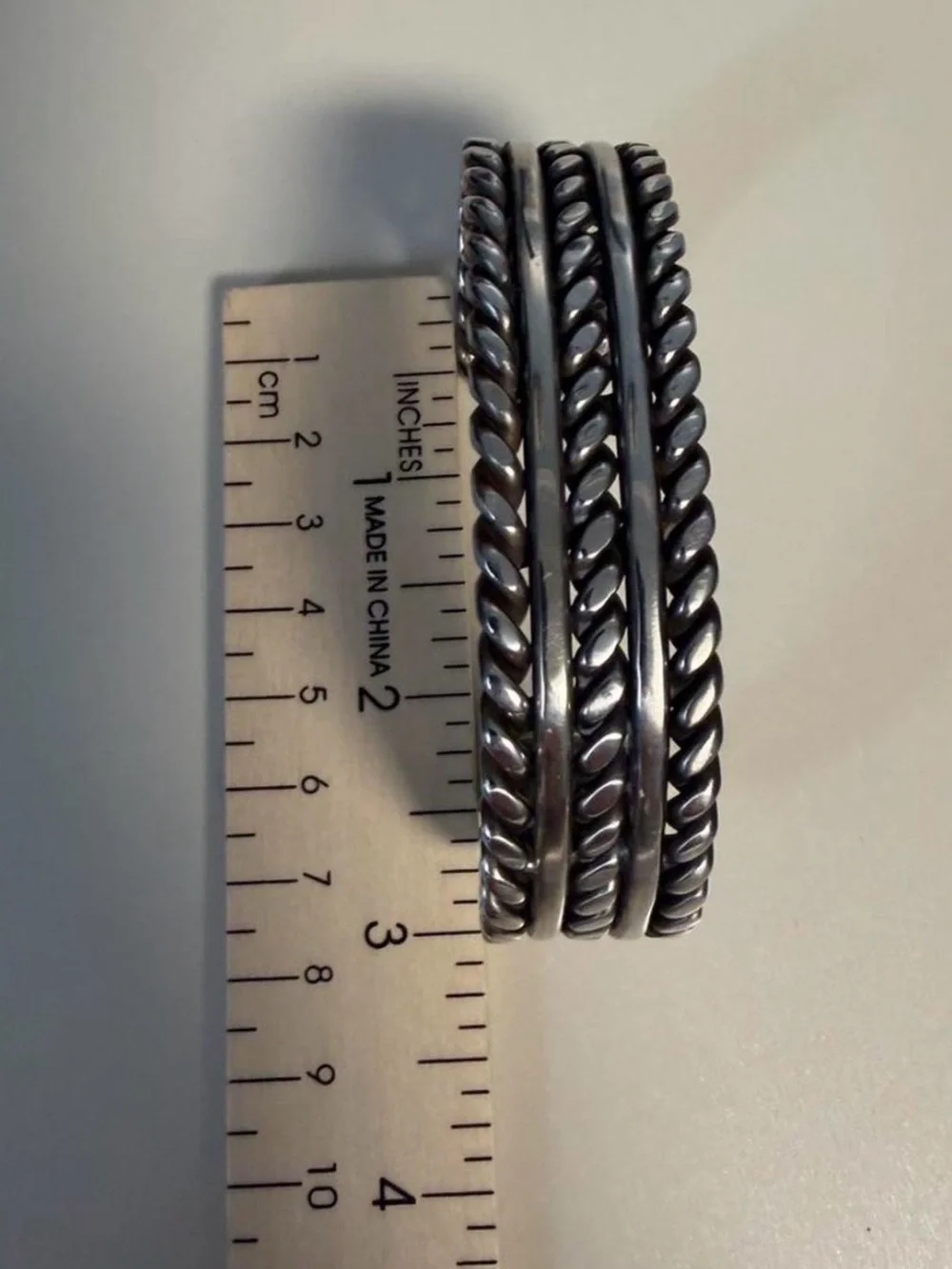 Vintage Heavy Stainless Steel Southwestern Cuff Bracelet Artisan Welded - 8”